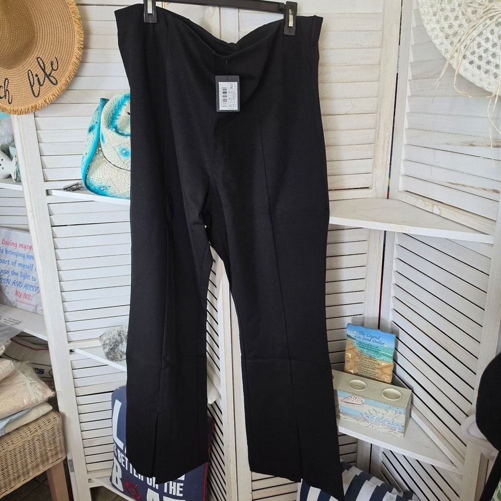 Simply Be Black Ponte Leggings Size 22 Wide Leg Front Slit Pull On Pants